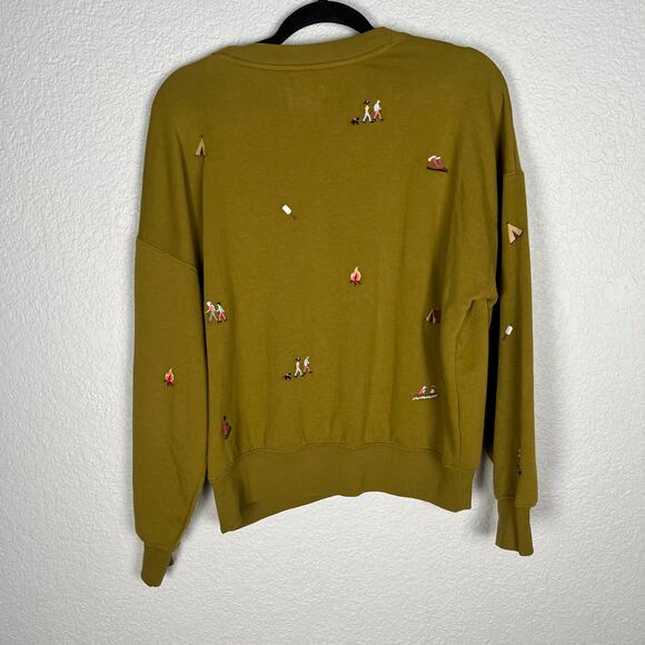 Lou & Grey Embroidered Camp Cozy Cotton Terry Sweatshirt Women's Size Small - Picture 5 of 5